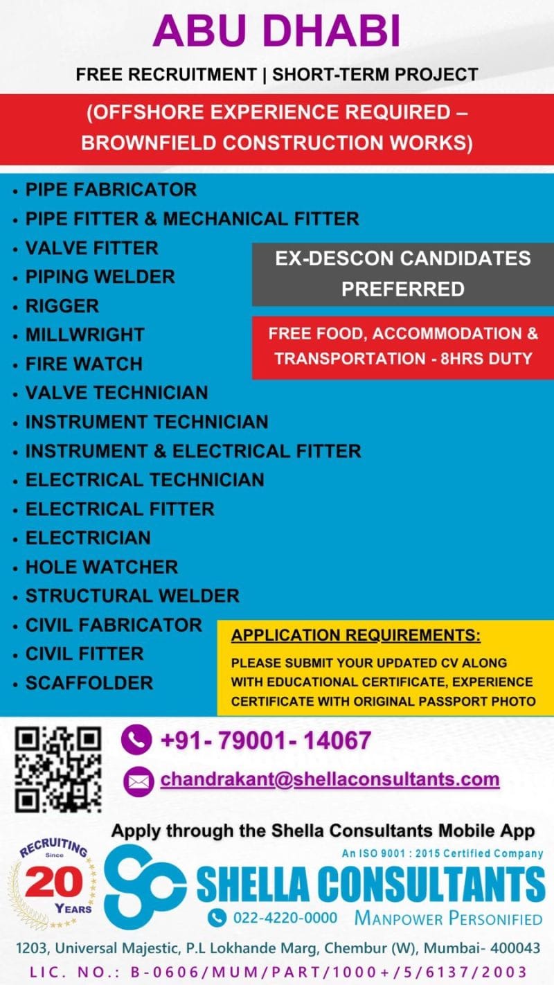 We Are Hiring: Offshore Jobs in Abu Dhabi with Free Recruitment! 🇦🇪