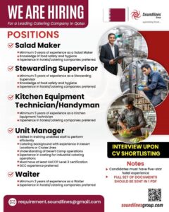 📢 Job Openings in Qatar – Leading Catering Company