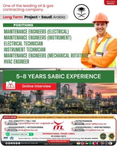 Urgent Hiring – Maintenance Engineers & Technicians | Saudi Arabia
