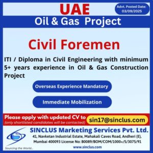 🏗 Urgent Requirement – UAE (Civil Foremen)