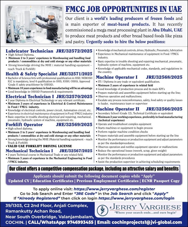 🍔 FMCG Job Opportunities in UAE – Frozen Foods & Meat Processing