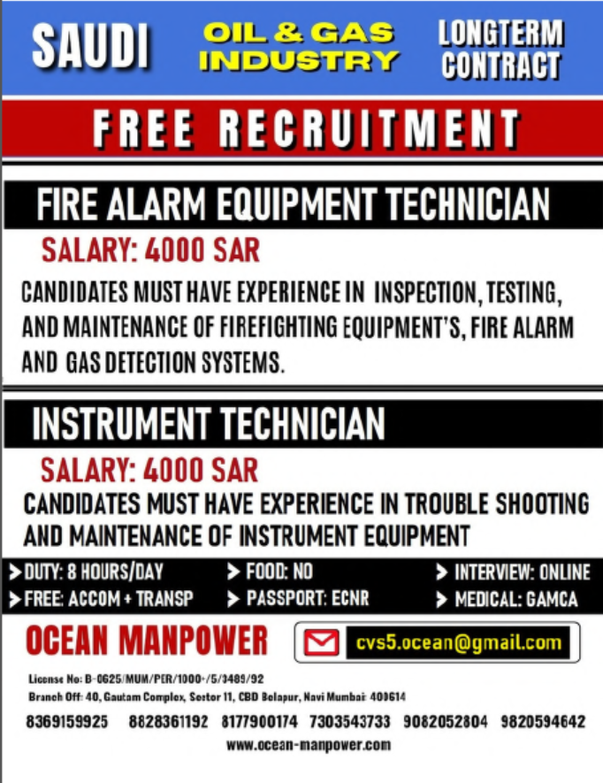 Free Recruitment for Saudi Arabia | Oil & Gas Industry