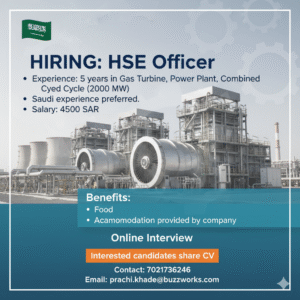 Hiring HSE Officer – Saudi Arabia for Power Plant
