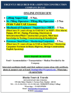 Reputed Construction Company Hiring in UAE | Online Interview