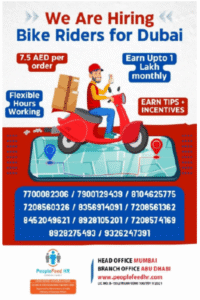 🛵 Bike Riders Jobs in Dubai – Earn Up to ₹1 Lakh Monthly | PeopleFeed HR Consultancy