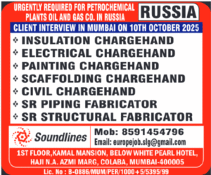 🌍 1. Urgent Openings in Russia for Petrochemical & Oil & Gas Projects