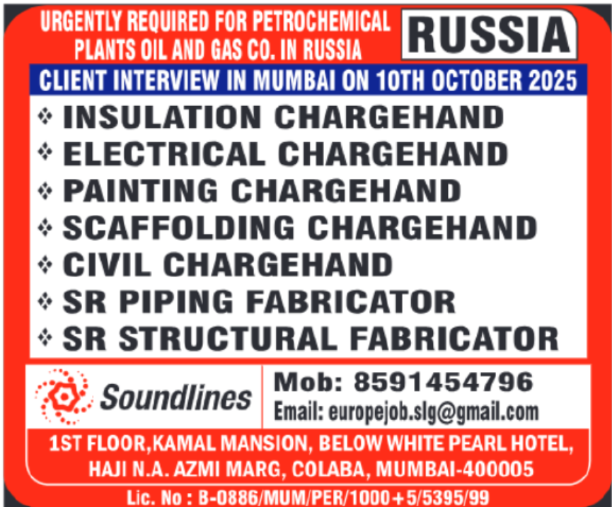 🌍 1. Urgent Openings in Russia for Petrochemical & Oil & Gas Projects