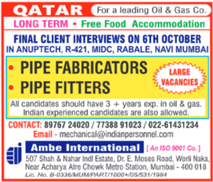 🇶🇦 Long Term Qatar Oil & Gas Jobs! Final Client Interviews Oct 6th – Pipe Fabricators & Fitters Needed!