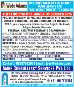 🇦🇪 FREE RECRUITMENT! Project Engineers, Foremen & Drivers for Wade Adams UAE Infrastructure Projects – Interview Oct 9th!