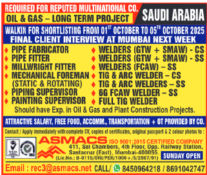 🇸🇦 Long-Term Oil & Gas Project in Saudi Arabia! Walk-In for Shortlisting at Mumbai! 🛠️