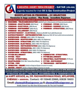 🇶🇦 9-Month Short-Term Project: Massive Hiring for Qatar Oil & Gas Construction