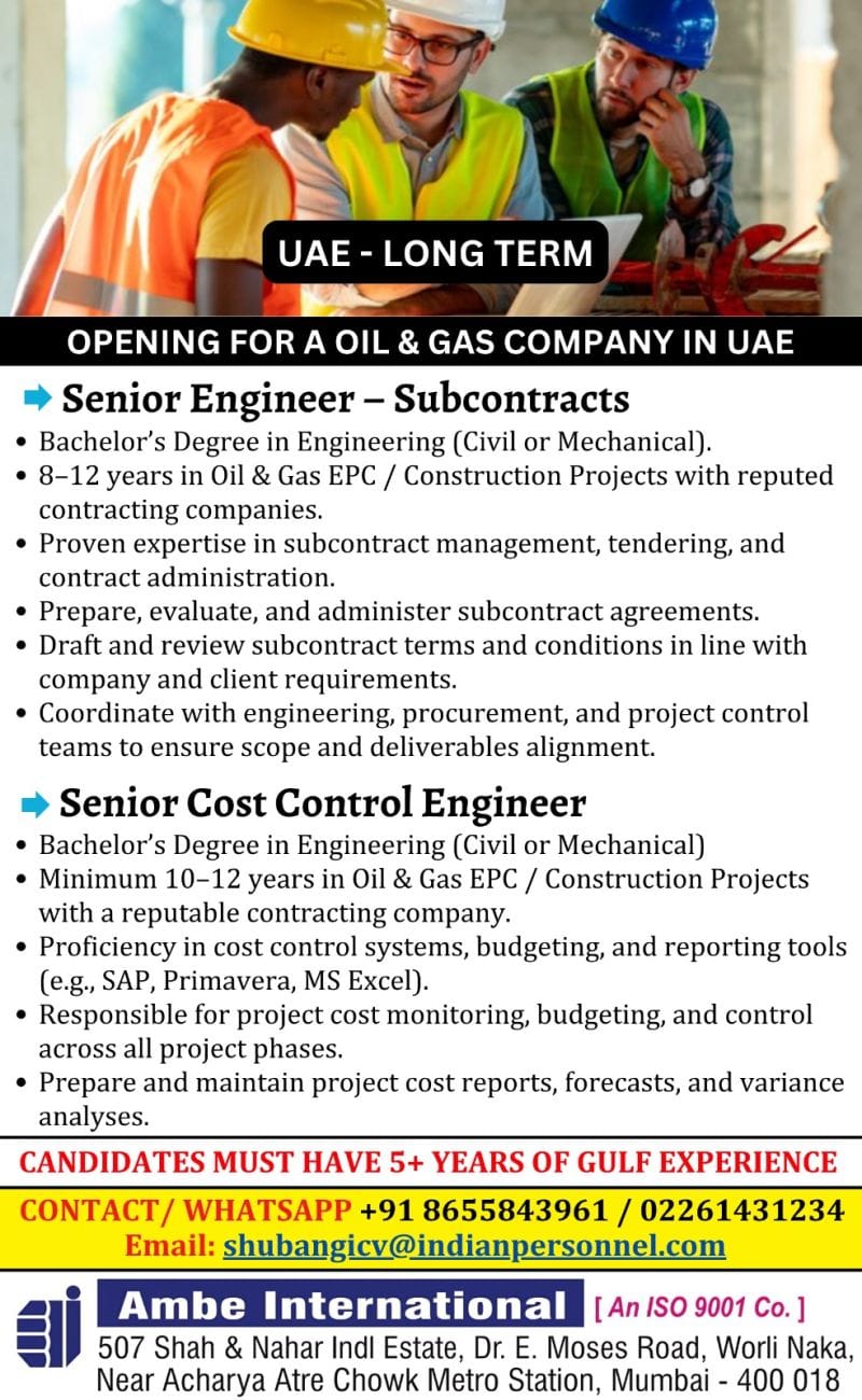 🌟 Urgent Requirement for Abu Dhabi 🇦🇪 | Semi Government Oil & Gas Division | Client Interview November 2025