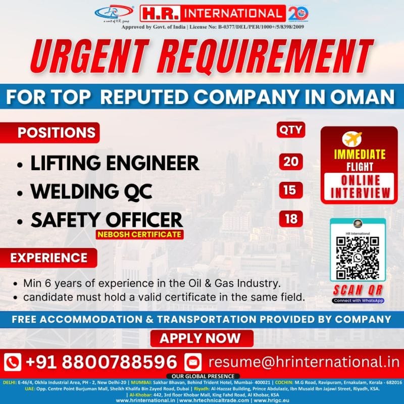 🌟 Urgent Requirement for Top Reputed Company in Oman 🇴🇲