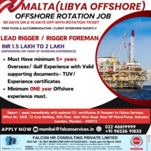 🌊 Libya Offshore & Malta Project – Urgent Hiring 2025 | Falcon HR Consulting Pvt. Ltd. 🌍