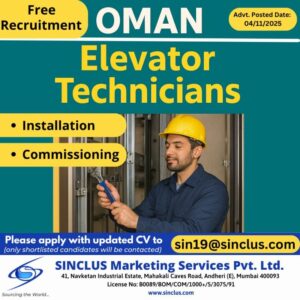🇴🇲 Free Recruitment: Elevator Technicians (Oman)