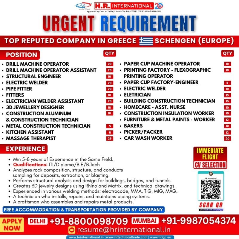 🇬🇷 🇪🇺 Urgent CV Selection: Massive Hiring for Greece (Schengen Europe)
