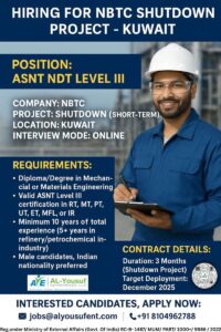 🇰🇼 Kuwait Jobs 2025 – ASNT NDT Level III / QA QC / Technician Vacancies | Voltech HR Services