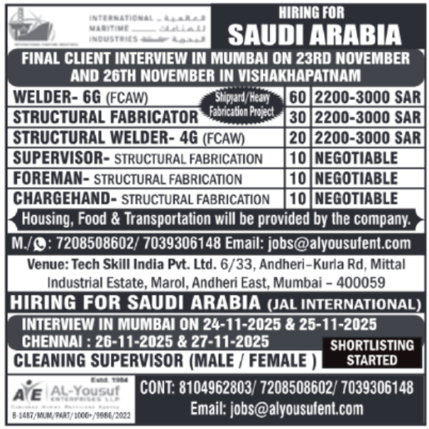 HIRING FOR SAUDI ARABIA (Structural Fabrication Jobs)