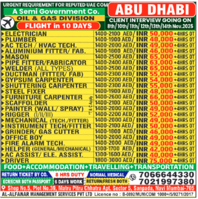 Urgent Recruitment for UAE 🇦🇪 | Abu Dhabi | Oil & Gas Division