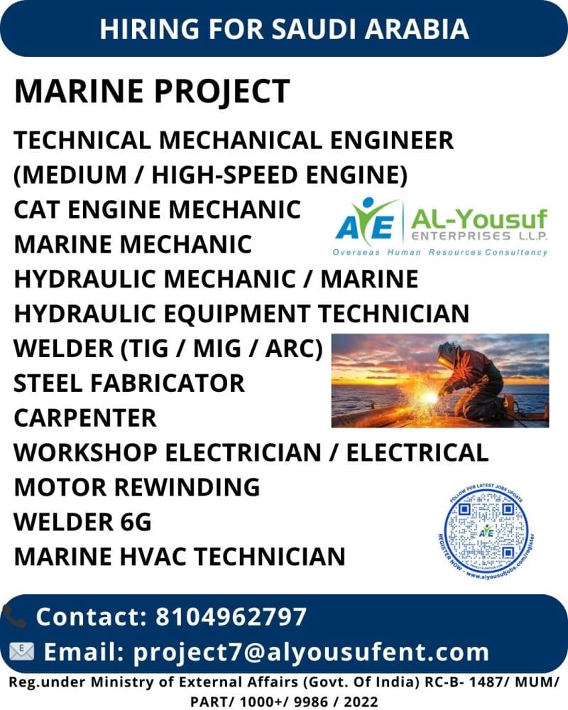 ⚓ Hiring for Saudi Arabia – Marine Project Jobs 2025 | Multiple Technical Vacancies 🛠️🌊