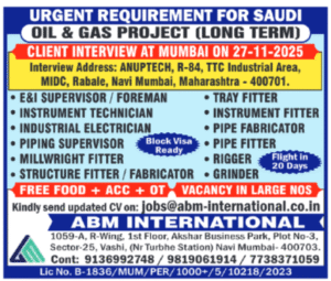🇸🇦 URGENT REQUIREMENT FOR SAUDI – OIL & GAS PROJECT (LONG TERM)
