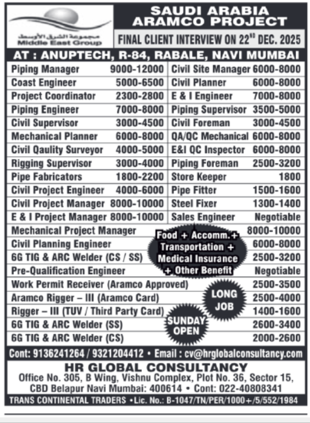 SAUDI ARABIA – ARAMCO PROJECT (HR Global Consultancy)