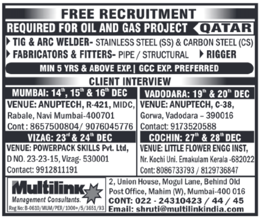 Free Recruitment: Oil & Gas Project in Qatar 🇶🇦