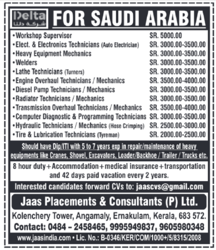 High Salary Workshop Jobs in Saudi Arabia 💰