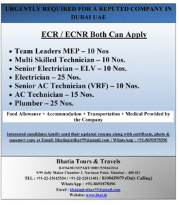Dubai UAE – Reputed Company (ECR / ECNR Both)