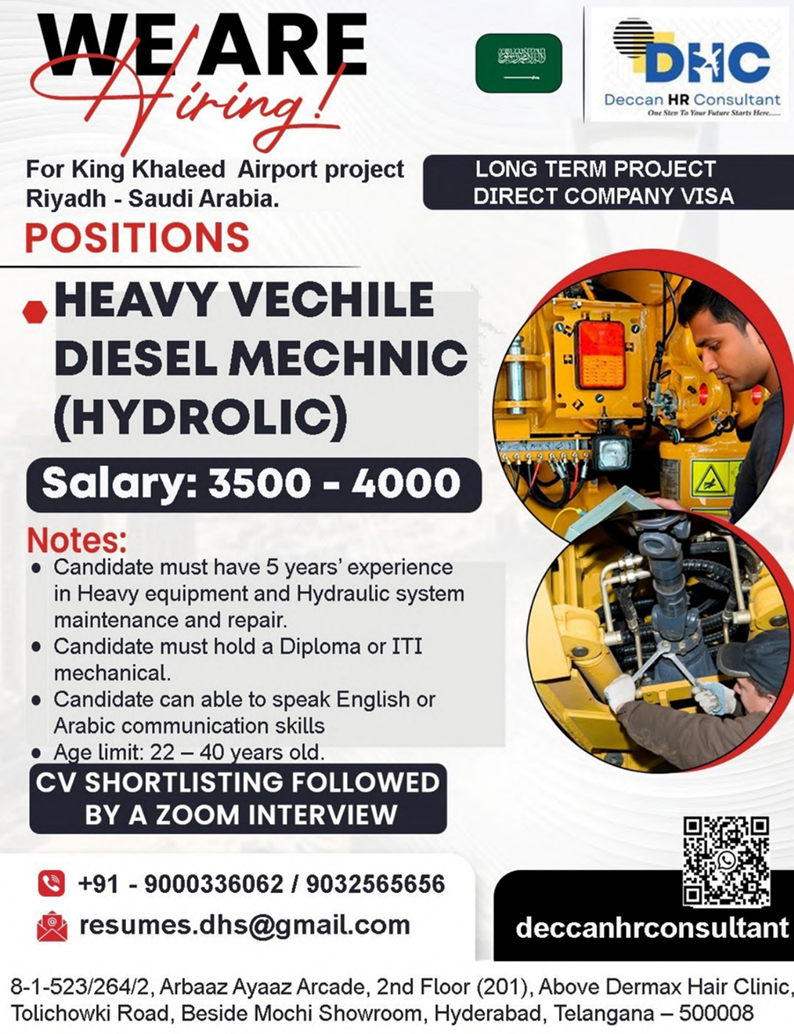 Saudi Arabia – Heavy Vehicle Diesel Mechanic (Hydraulic)