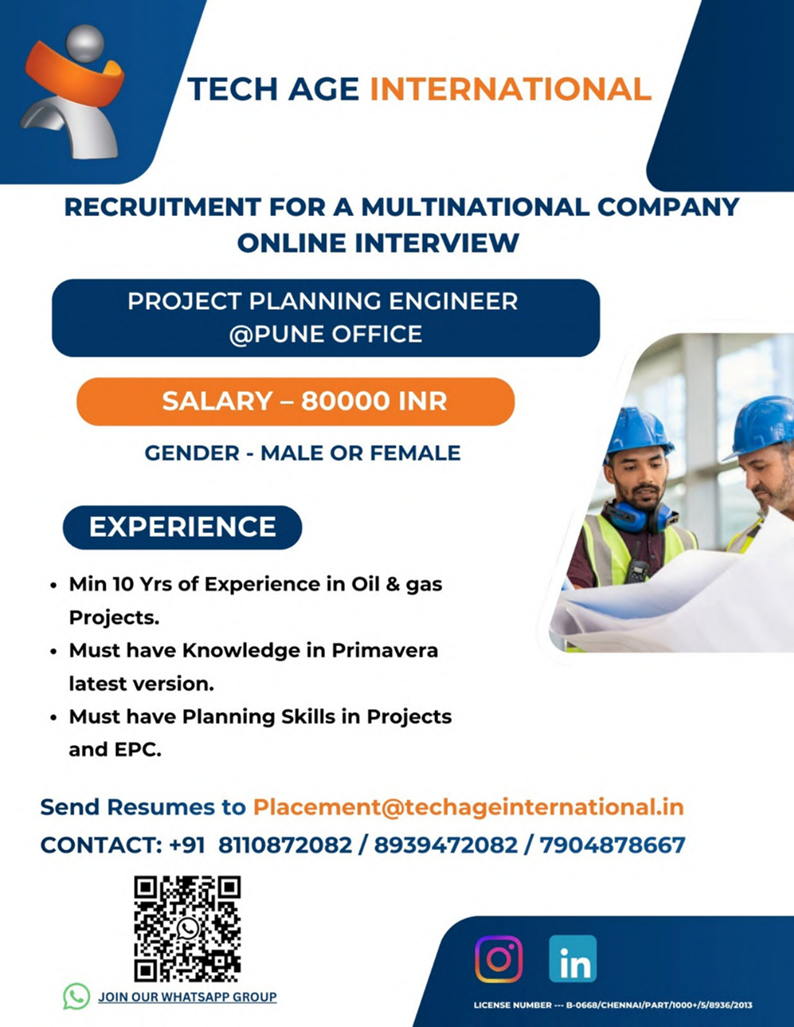 🛢️ Oil & Gas Planning Engineer Job – Pune (Online Interview)