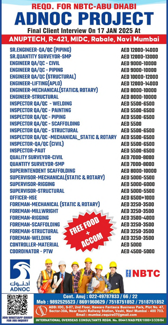 🚧 ADNOC Project Hiring for Abu Dhabi – Final Client Interview 🇦🇪