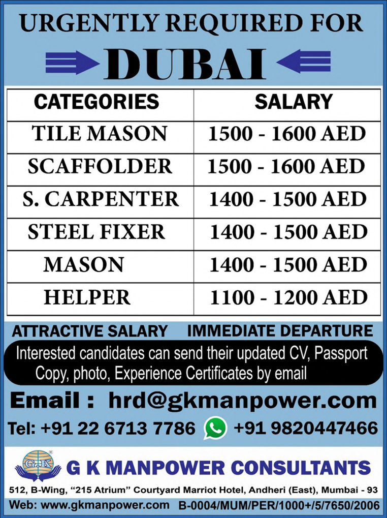 🏢 Urgently Required Construction Workers for Dubai