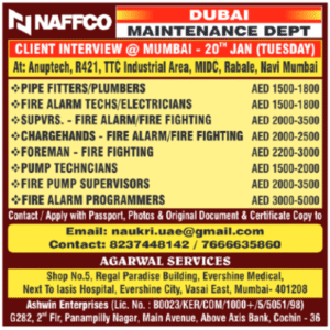 NAFFCO – Dubai | Maintenance Department (Client Interview in Mumbai)