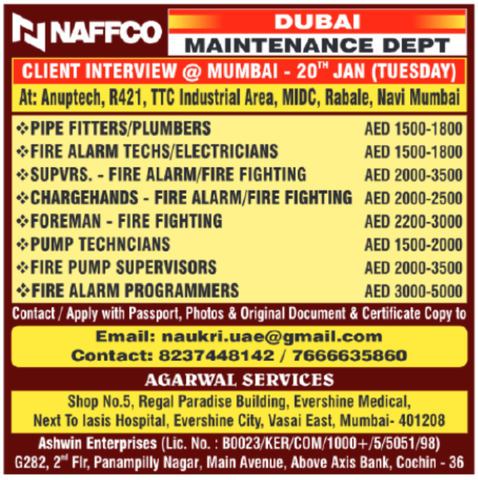 NAFFCO – Dubai | Maintenance Department (Client Interview in Mumbai)