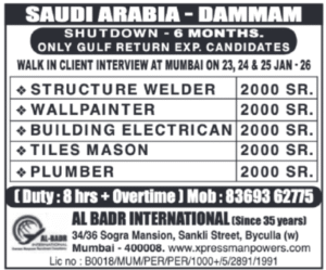 🇸🇦 Saudi Arabia (Dammam) – Shutdown Project | 6 Months