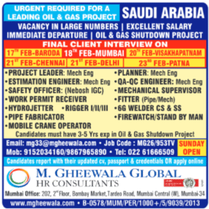 🇸🇦 Saudi Arabia – Oil & Gas Shutdown Project | Immediate Departure