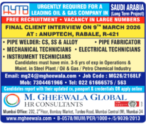 Free Recruitment – Oil & Gas Technicians Jobs in Saudi Arabia