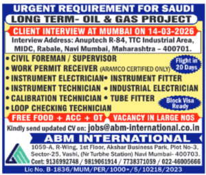 Urgent Recruitment for Saudi Arabia – Oil & Gas Project Jobs