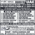 Free Recruitment for UAE – Welders, Fabricators & Scaffolders