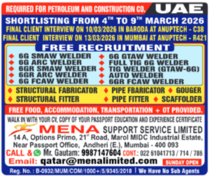 UAE Construction & Oil Jobs 2026 – Walk-in Interview Mumbai & Baroda