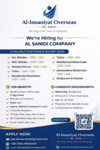 Hiring for AL SANIDI COMPANY – Saudi Arabia Opportunities