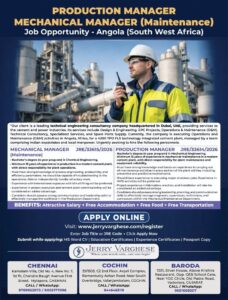 Mechanical Manager & Production Manager Jobs in Angola 2026 | Apply Now
