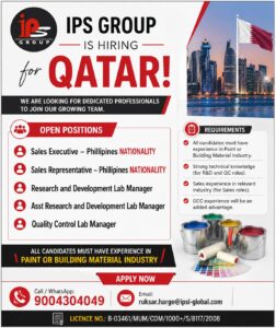 🔴 Qatar Jobs – IPS Group Hiring (Paint / Building Materials Industry)