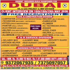Dubai Oil & Gas & MEP Division Jobs – Free Recruitment