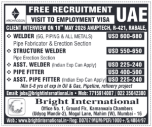 UAE Free Recruitment – Welder & Pipe Fitter Jobs