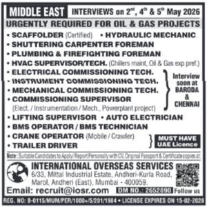 🚨 Urgent Hiring for Middle East Oil & Gas Projects 🌍