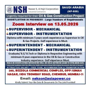🛢️ Saudi Arabia Oil & Gas Jobs 2026 – Mechanical & Instrumentation Supervisors Required
