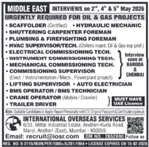 🚨 Urgent Hiring for Middle East Oil & Gas Projects!