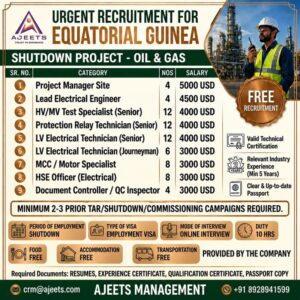 🌍 Urgent Recruitment for Equatorial Guinea Oil & Gas Shutdown Project 🇬🇶